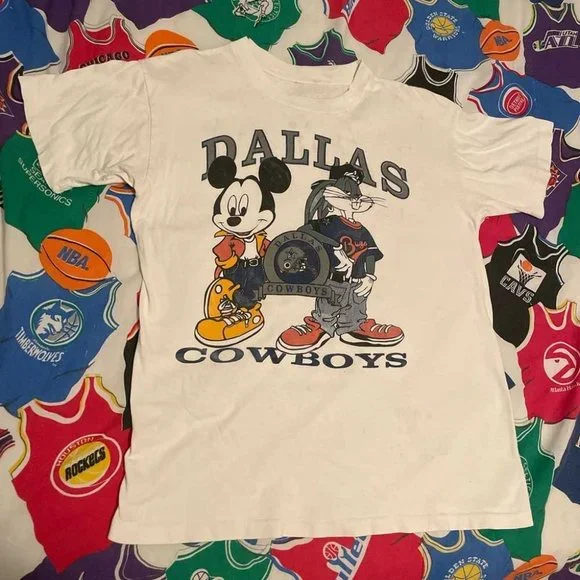 Tops Mickey Mouse Dallas Cowboys Shirt Sweater White Retro Tee